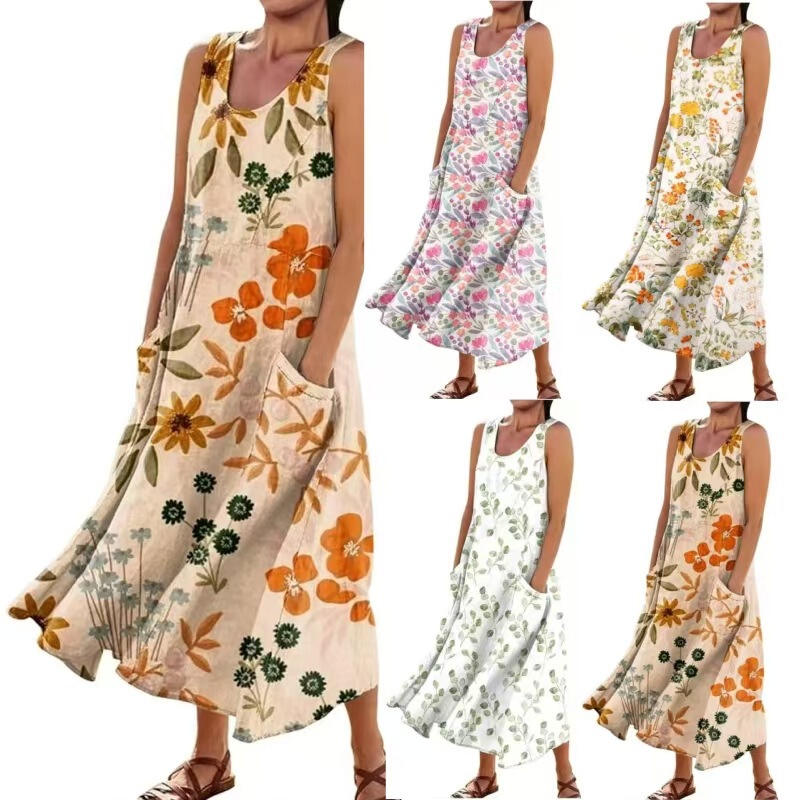 2026 New Women's Amazon Best-Selling Dress Summer Sleeveless Fashion Long Dress Loose Plus Size Print
