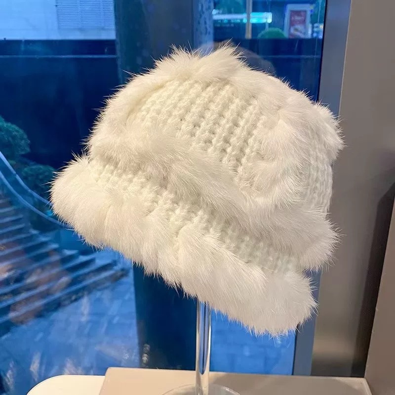 大头围毛线帽子女秋冬仿兔毛针织帽显脸小保暖护耳皮草滑雪包头帽|undefined
