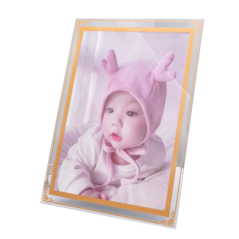 Marco de fotos de cristal transparente - Para fotos de bebés (cumplimiento de un mes) y recién nacidos, marco hueco de cristal, decoración de escritorio para fotos de boda