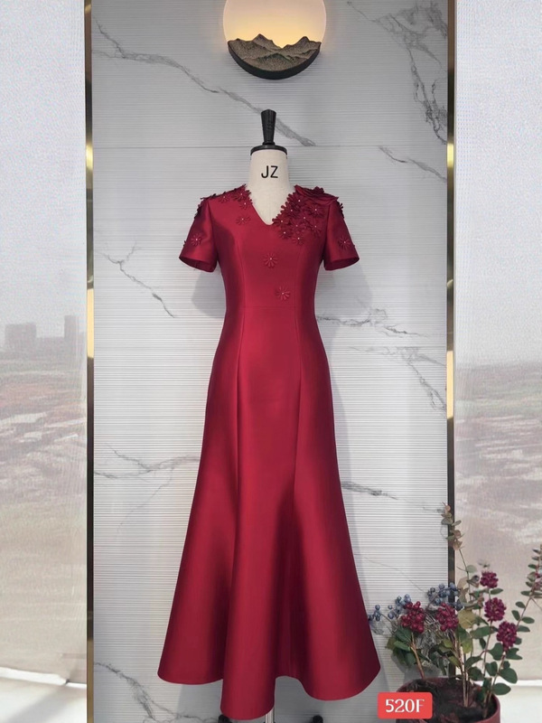 520F喜婆婆婚宴装礼服裙新款妈妈装重工绣花连衣裙|undefined