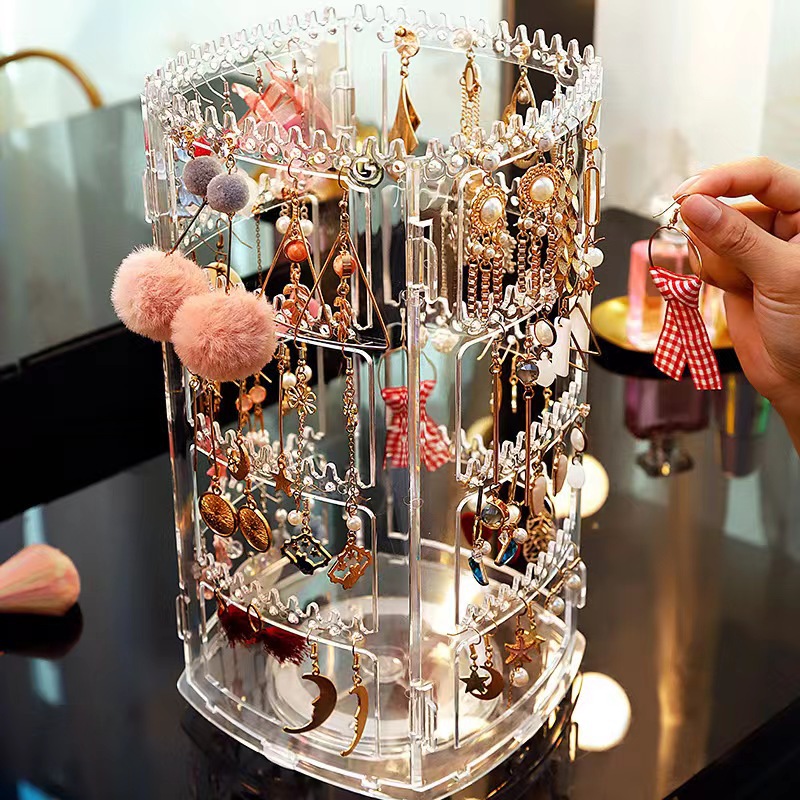 [Etiqueta de soporte de modelos explosivos transfronterizos] Caja de almacenamiento de joyas giratoria Soporte de exhibición Pendientes Pendientes Collar de gran capacidad