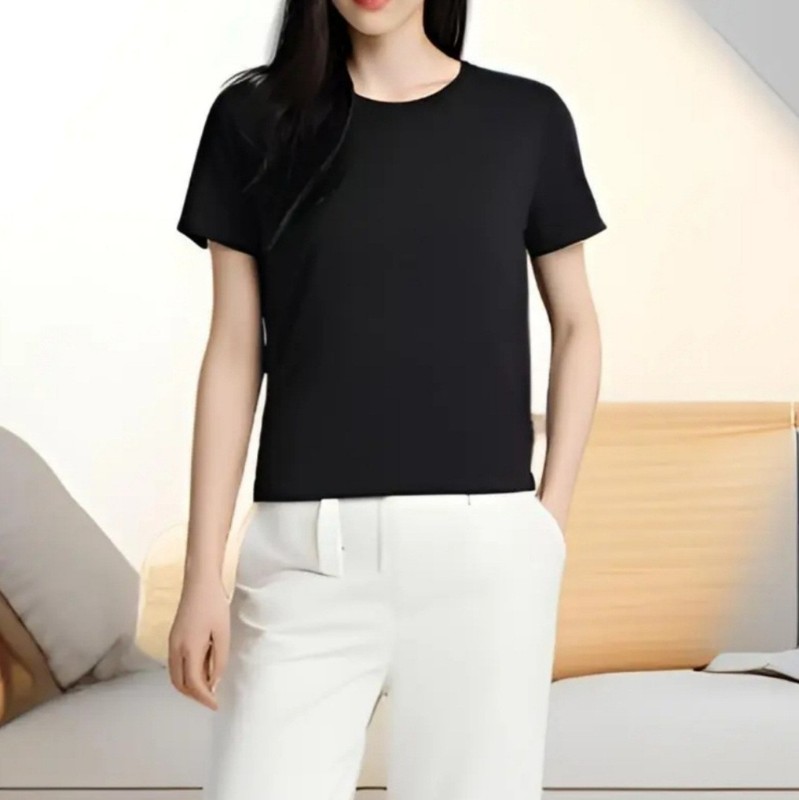 夏の新しいラウンドネック半袖スリムフィット春と夏のインナー弾性Tシャツファッショナブルなスリムフィットルーズレディース通気性|undefined