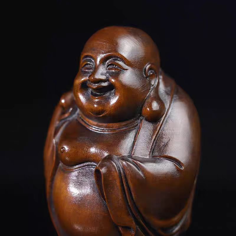 黄杨木老货旧藏笑脸大肚弥勒佛手把件文玩实木雕刻中式工艺品挂件|undefined