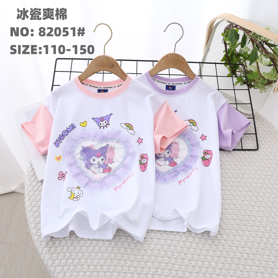 Summer children's cotton T-shirt with a round collar