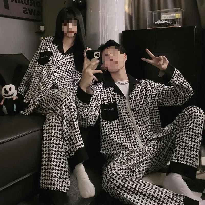 New Women's High-End Two-Piece Set Men's Korean Style Pajamas Loungewear Couple Autumn Winter Spring Trendy Ins