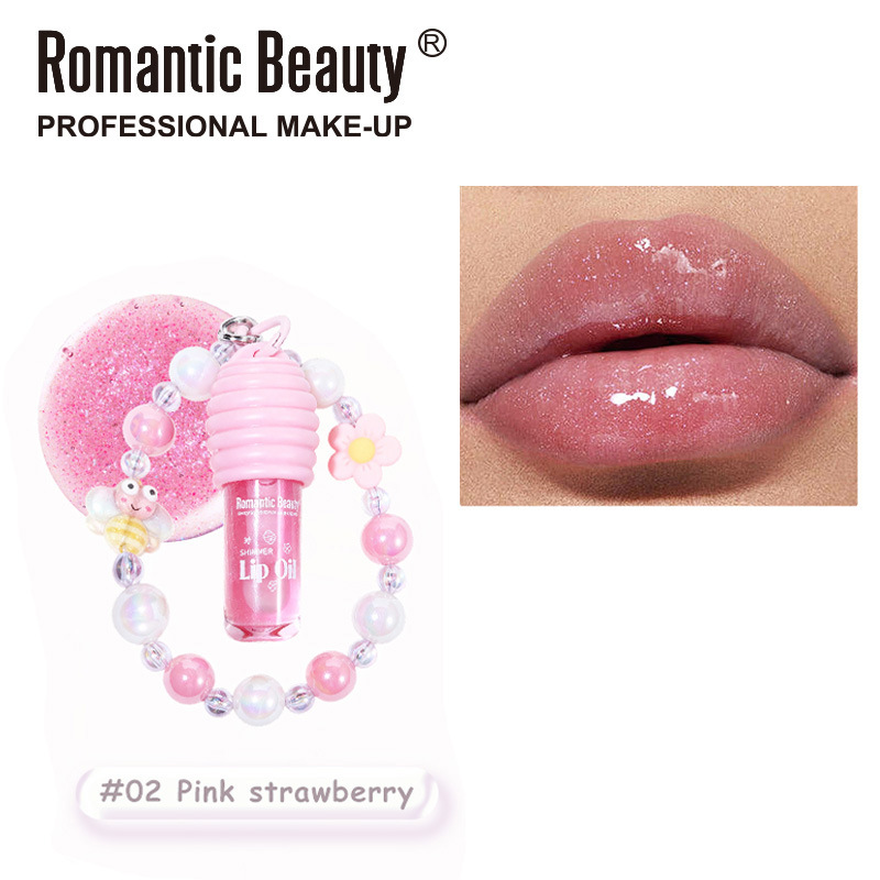 Transfronterizo con colgante, aceite labial de cuatro colores lindos bracelets, bálsamo labial hidratante, miel de agua, esmalte labial de color espejo