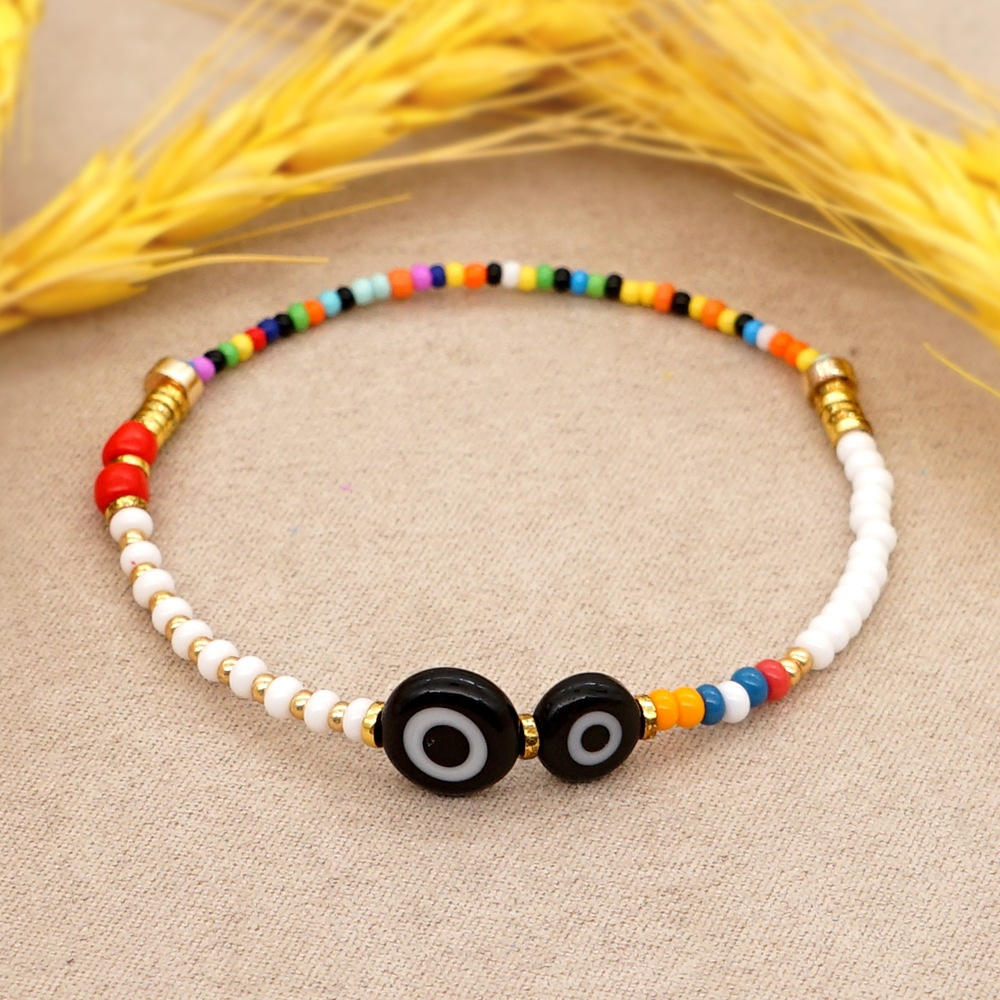 Yeux De Verre Noir Couleur Perles De Riz Bracelet Bijoux En Gros Nihaojewelry display picture 4