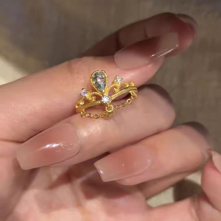 复古宫廷风海蓝皇冠戒指女简约精致轻奢高级感小众独特设计感指环|undefined