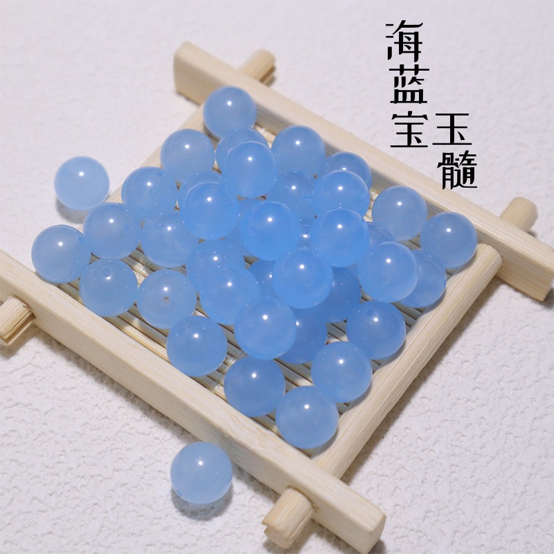 冰种天空蓝玉髓散珠海蓝宝嫩黄玉翡翠玉石配珠diy手链项链毛衣链