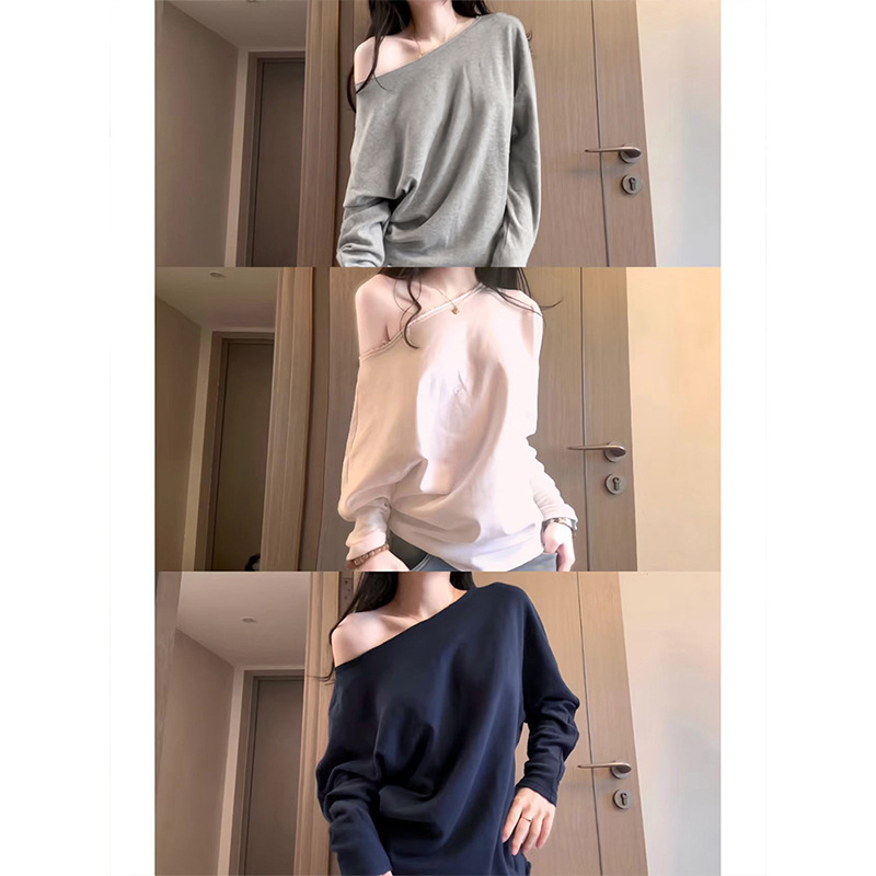 Moses Queen/Off-Shoulder Casual Slanted Shoulder Sweatshirt for Autumn, Niche Off-Shoulder Elegant Simple Top Moses Queen/Off-Shoulder Casual Slanted Shoulder Sweatshirt for Autumn, Niche Off-Shoulder Elegant Simple Top