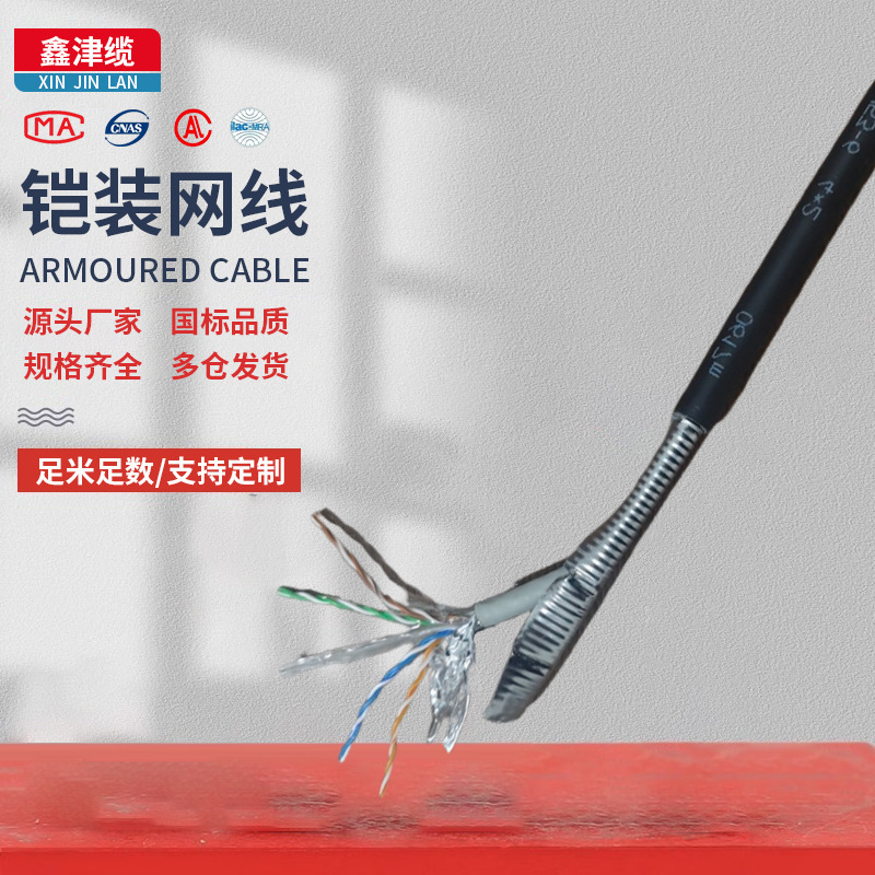 National Standard Armored Category 5E and Category 6 Shielded Oxygen-Free Copper Network Cable for Outdoor Use, Water-Resistant, Sun-Resistant, Aging-Resistant, Rat-Bite-Resistant Network Cable