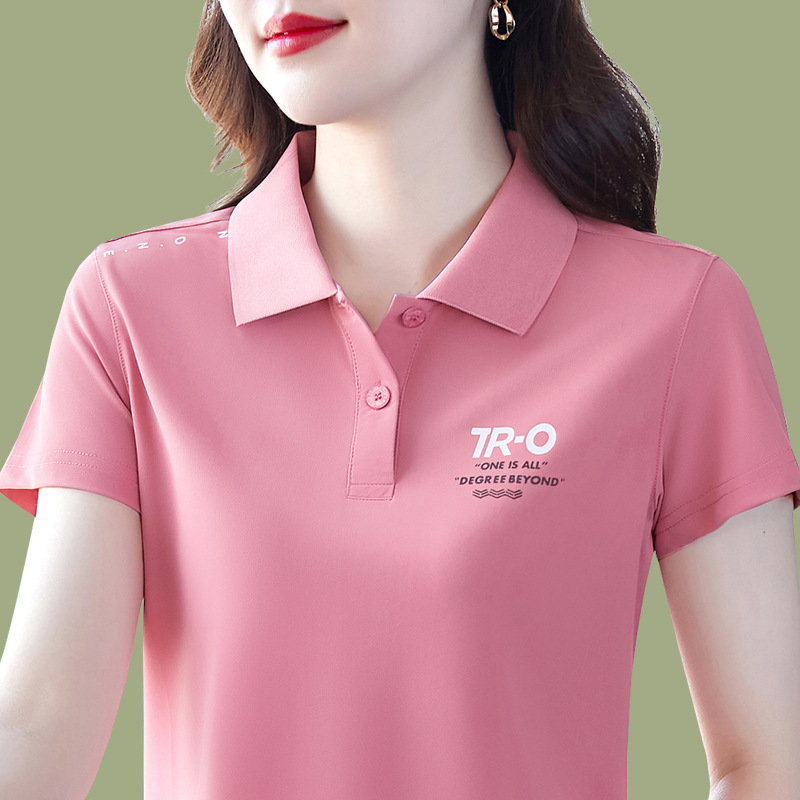 Short-sleeved T-shirt Women's Loose Thin Fashionable Middle-aged Polo Shirt for plus size Young Mother Summer Ice Silk Top