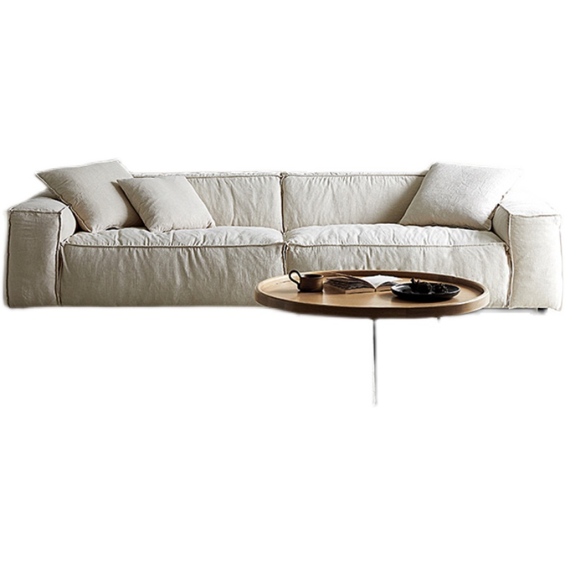 Sofá de tela para tres personas de lino Jifeng, apartamento pequeño, sala de estar, casa de familia, bloque de tofu, algodón y lino de alta gama, estilo crema, desmontaje y lavado