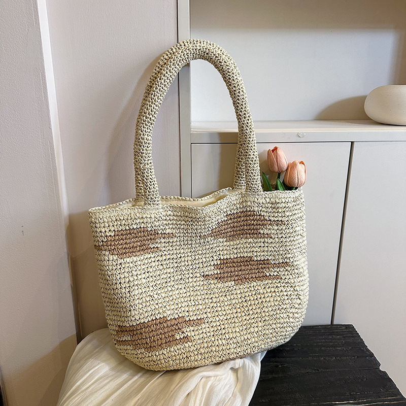 Bolsa de paja de gran capacidad para mujeres verano 2026 nueva moda de paja de hombro bolsa de brazo de vacaciones en la playa bolsa
