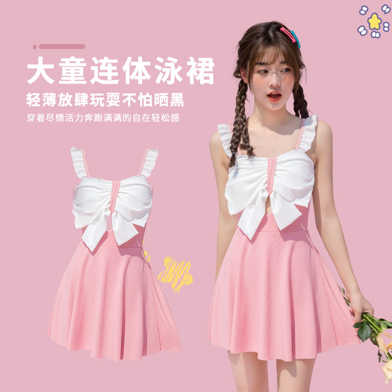 children's cute swimwear with bow sleevless
