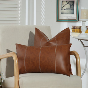 Black and white stitching pillow case home living room embellished cushion sofa pillow wholesale pu stitching American simple pillowcase