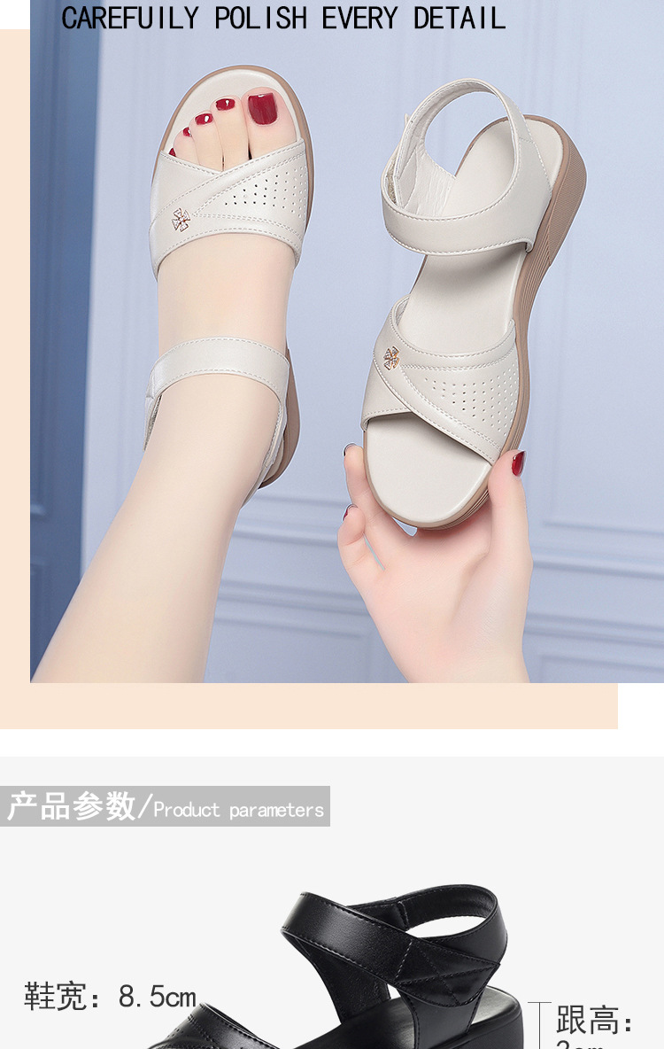 Sandal nữ da thật đế bệt hở mũi phong cách đơn giản — màu đen chi tiết 3