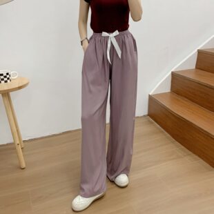 Summer solid colored thin trousers, high waist