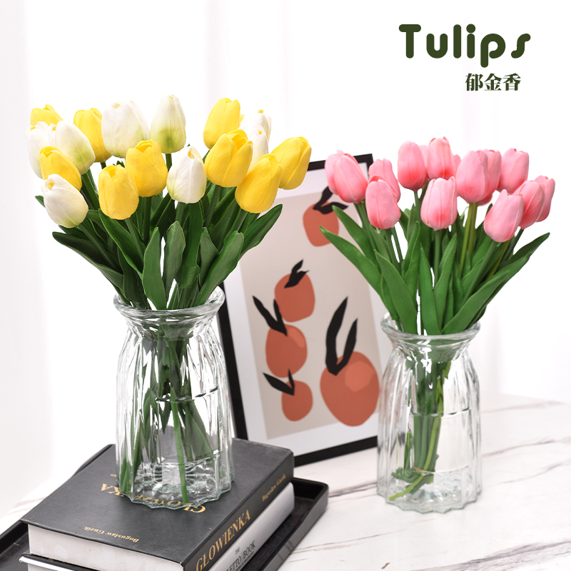 Mini tulipán flor artificial sensación húmeda Adornos de disparo avanzados Decoración del hogar Flores falsas Ramo de flores secas Ventas directas de fábrica