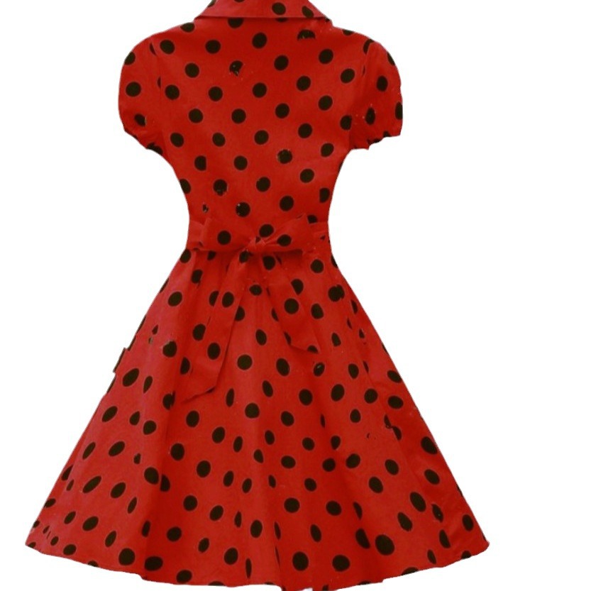 Amazon AliExpress hot sale New lapel short sleeve waist dress retro Bow polka dot short sleeve