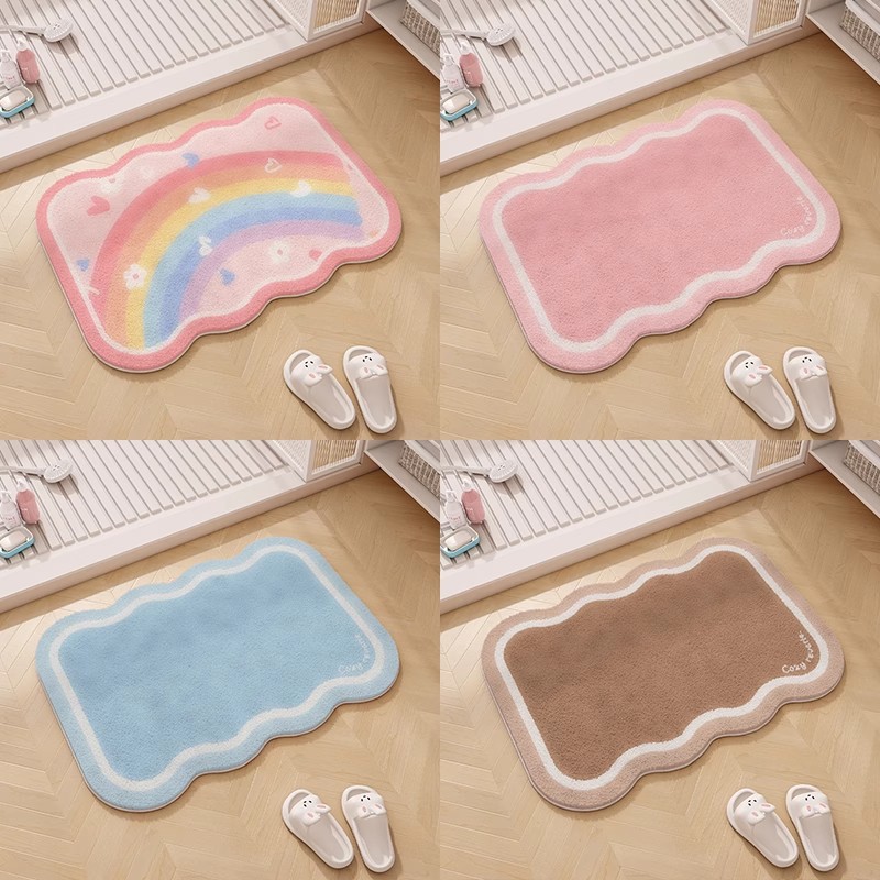 Creative Cartoon Rainbow Candy Imitation Cashmere Stain-Resistant and Easy-Care Bedroom Bedside Blanket Coat and Hat Partition Cooling Decorative Floor Mat