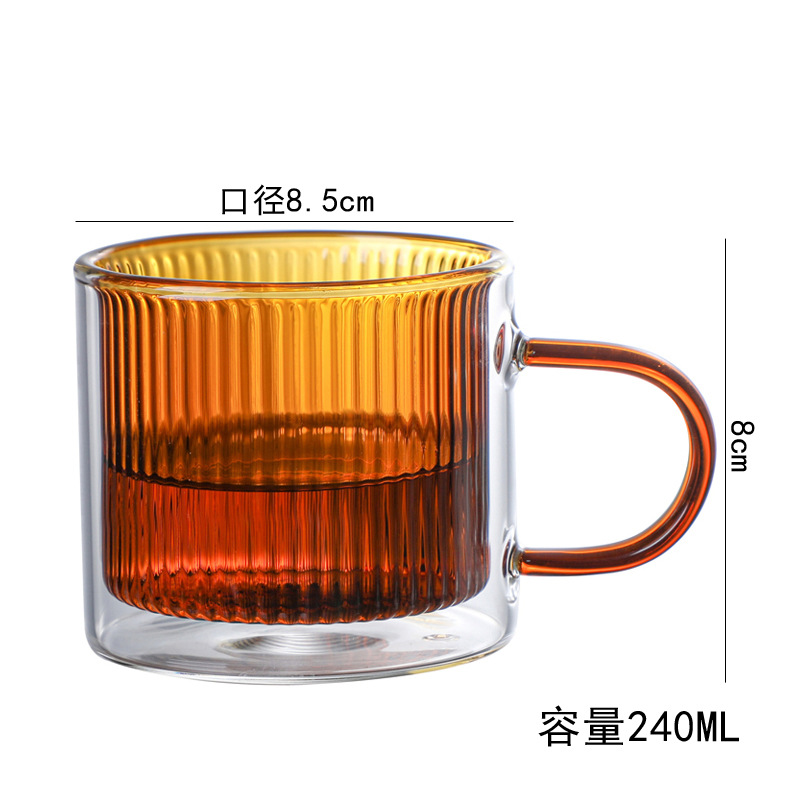 Taza de café de vidrio de doble capa resistente al calor, con asa, diseño vertical y elegante