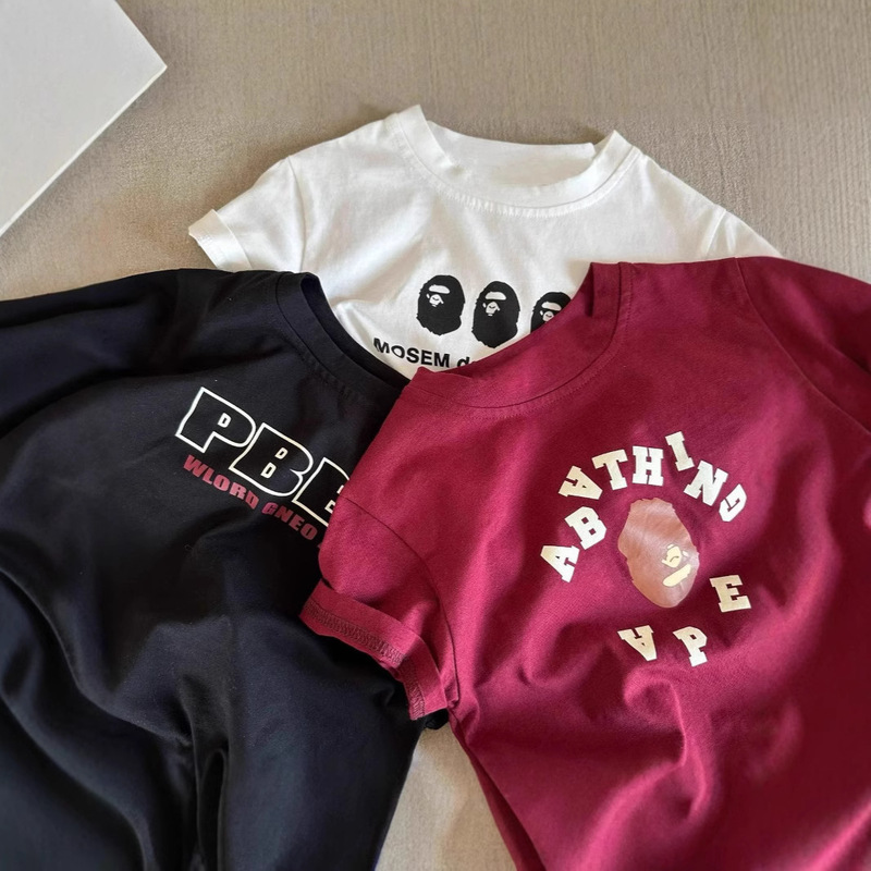 Cross-border bape long-term stable supply of summer 100 cotton short-sleeved T-shirt boys and girls leisure sports short-sleeved T-shirt