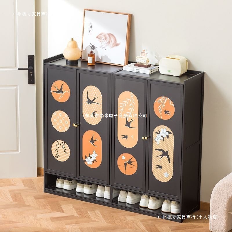 Medieval Style Shoe Cabinet for Home Entrance Corridor Multi-Layer Entrance Hall Integrated Wall Dust-Proof Shoe Rack Storage Cabinet