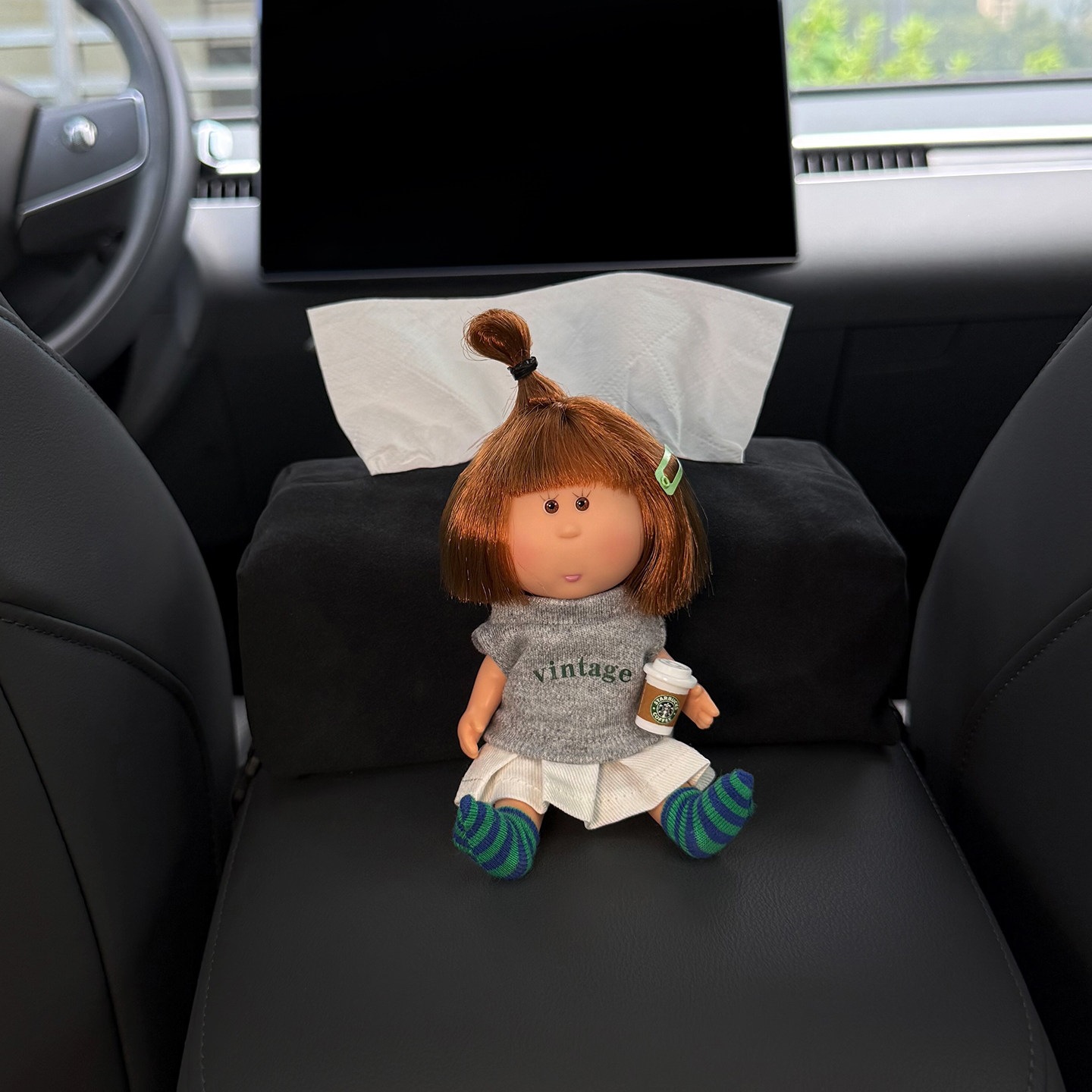 2026 New Potato Sister Car Tissue Box, Car Interior Armrest Tissue Holder, Car Tissue Bag, Cute Design for Women