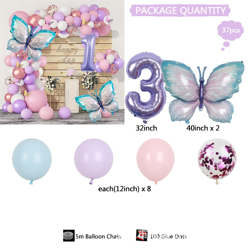 32 pulgadas luz púrpura mariposa digital película de aluminio látex globo traje niñas cumpleaños fiesta decoración regalo
