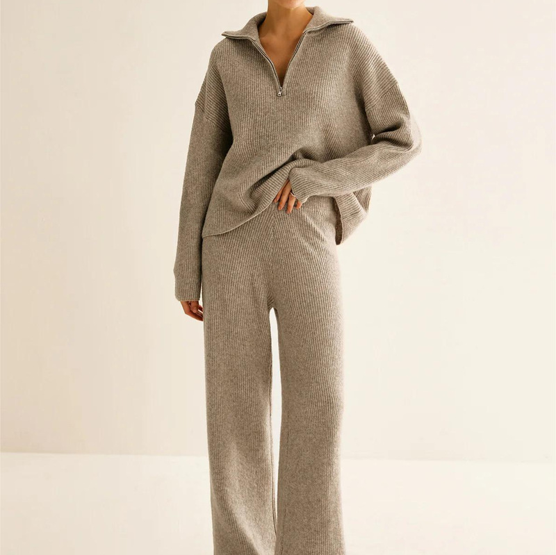 Korean-Style Knitted Base Shirt with High Collar and Half-Zip, Women's Long-Sleeve Loose Sweater, Warm, Fashionable, Versatile, Skin-Friendly Long Pants