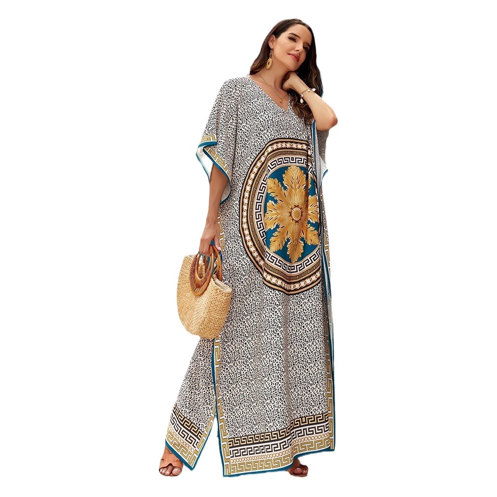 Transfronterizo europeo y americano posicionamiento impreso playa blusa suelta más tamaño vestido bikini ropa exterior traje de baño chaqueta 3899