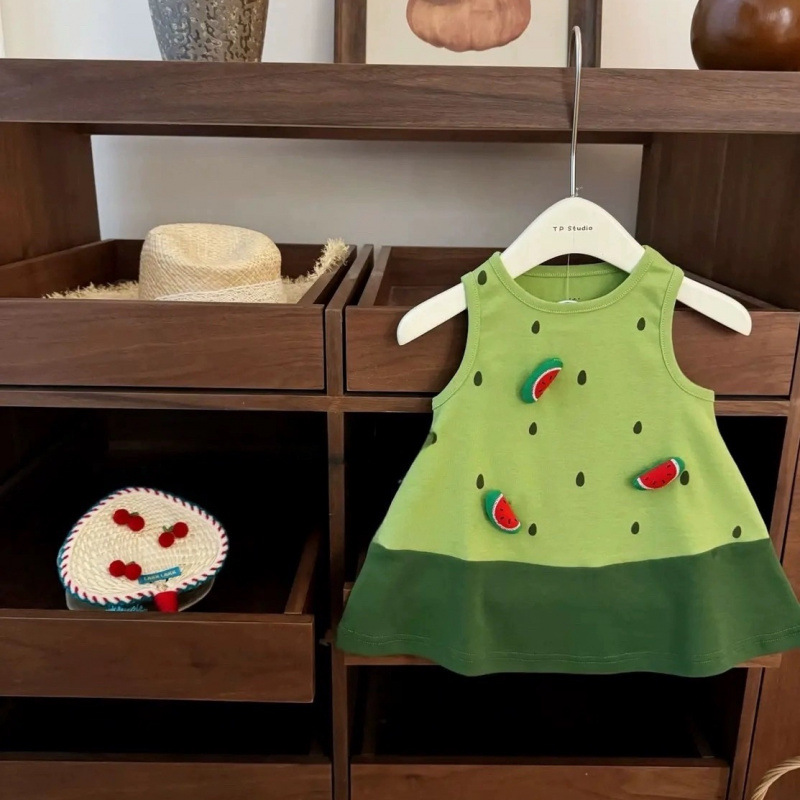 Girls Dress 2025 New Children's Fashionable Sweet Vest Dress Baby Girl Three-Dimensional Watermelon Skirt Summer