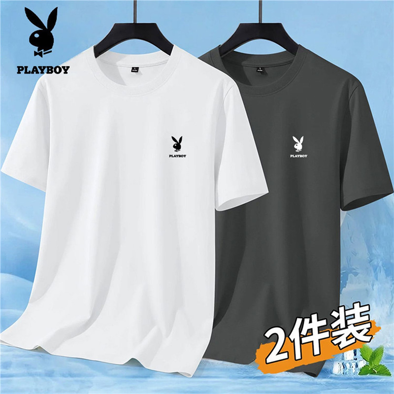 Playboy Short-Sleeved Versatile Men's Summer Thin Loose Sports Top Half-Sleeved Men's Round Neck T-Shirt