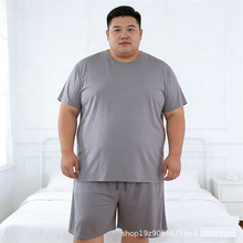 夏季男短袖短裤圆领睡衣宽松莫代尔加大码可外穿家居服代发批发