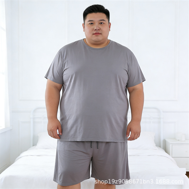 夏季男短袖短裤圆领睡衣宽松莫代尔加大码可外穿家居服代发批发