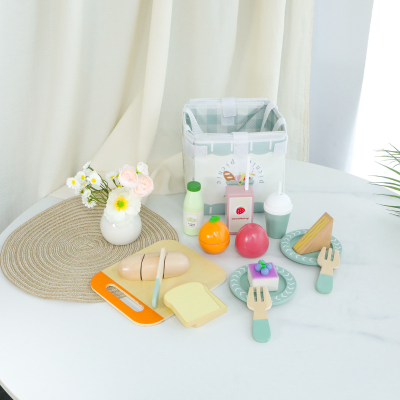 Juego de picnic interactivo entre padres e hijos de simulación de casa de madera para niños, juego de postres, pastel de donas, decoración de bocadillos de cocina