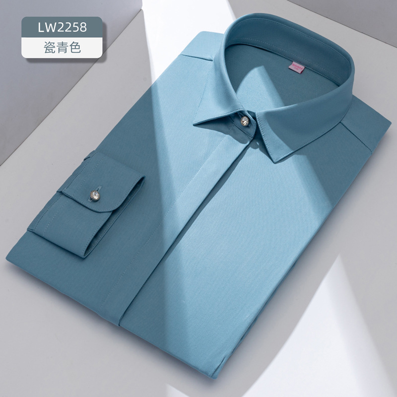 Procesamiento personalizado de puerta cerrada cornisa de fibra de bambú camisa blanca de mangas cortas camisa de trabajo de cuello blanco profesional image 14