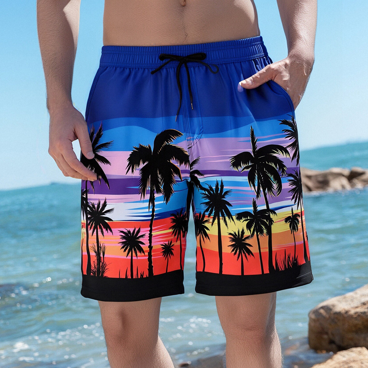 Pantalones cortos transfronterizos para revestimiento vergonzoso vacaciones de playa secado rápido transpirable pantalones cortos deportivos casuales de vacaciones de playa de hombre