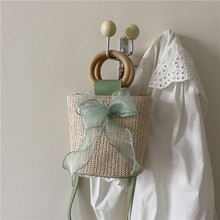 田园风草编包包女2022新款潮时尚手提水桶包小众编织包单肩斜挎包