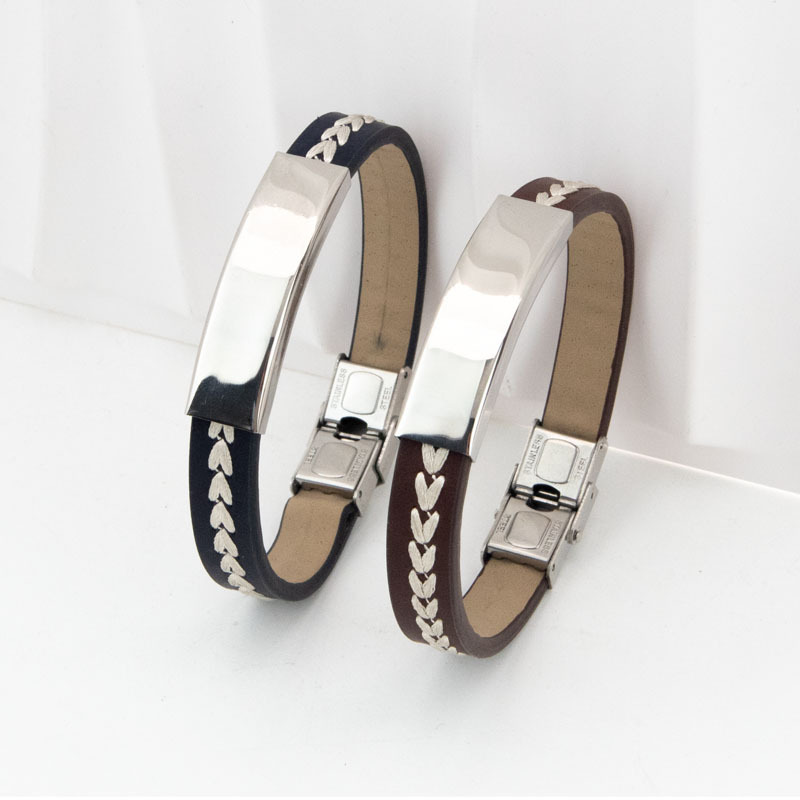 Cross-Border Bohemian Style Men's Leather Bracelet Stainless Steel DIY Personalized Engraving Custom Bracelet Wholesale Cross-Border Bohemian Style Men's Leather Bracelet Stainless Steel DIY Personalized Engraving Custom Bracelet Wholesale