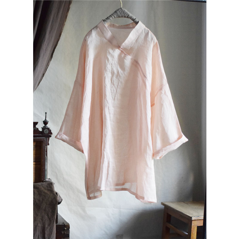 Summer-ready, cool, ultra-thin pure ramie retro-style pullover sun protection top, 25028