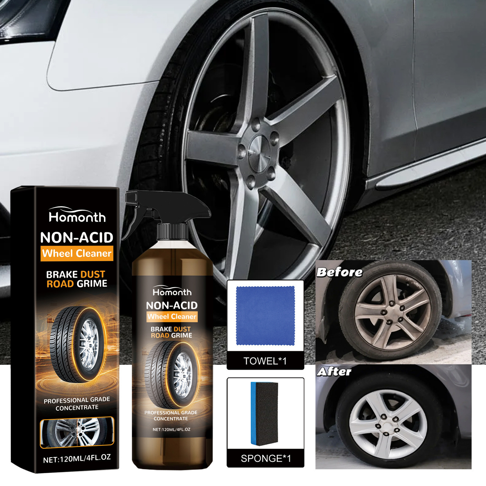 Homonth Car Tire Cleaner Set Wheel Hub Refurbishment Cleaning Polishing Maintenance Multi-Functional Cleaning Agent