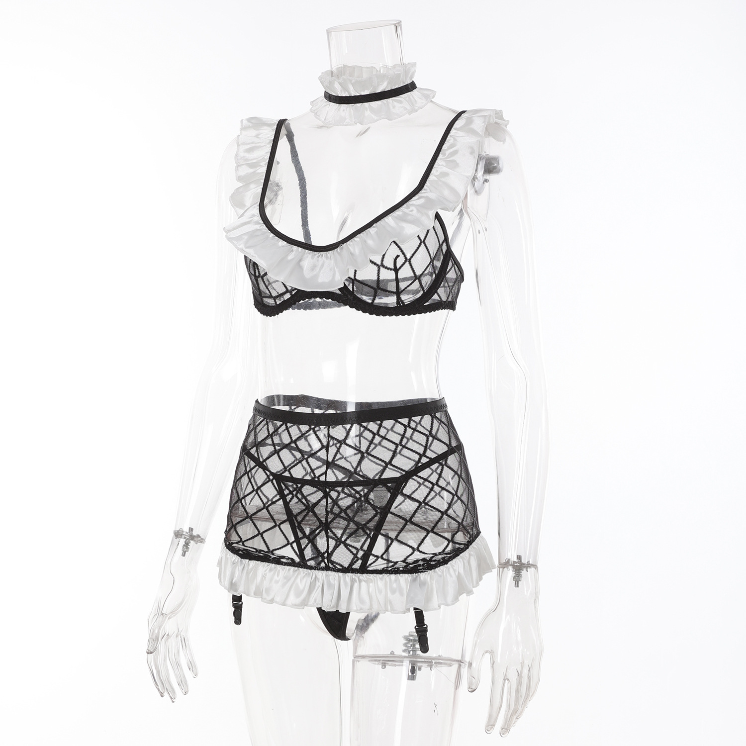 Diamond Sheer Mesh Maid Lingerie Set