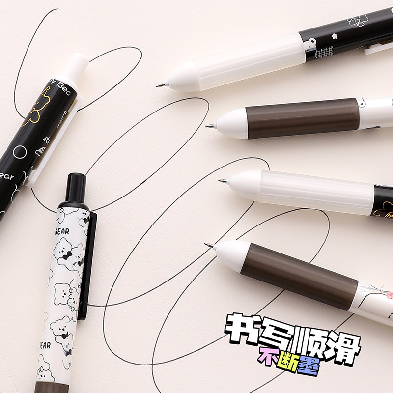 Lindo DE LA Historieta del color del caramelo de empuje pluma estudiante de gran capacidad de gel pluma de oficina firma pluma negro pluma al por mayor