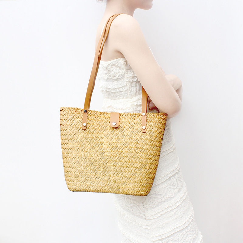 Straw Tote Bag Large Capacity Shoulder Bag Ins Handmade Woven Bag All-match Vintage Holiday Beach Bag Women's Bag Straw Tote Bag Large Capacity Shoulder Bag Ins Handmade Woven Bag All-match Vintage Holiday Beach Bag Women's Bag