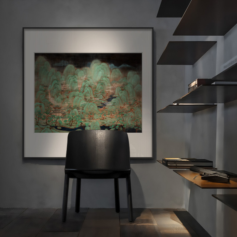 新しい中国風の風景装飾絵画フランス中世スタイルダークグリーン大型アートプリント古典的な東洋の吊り絵画|undefined