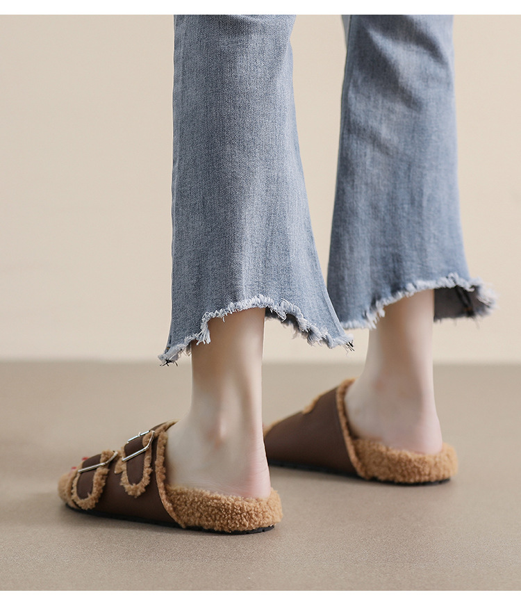 Girl Fur Slippers Women S Outerwear Autumn And Winter One Word Belt Plus Fleece Cotton Shoes To Keep Warm Net Red Large Size_voghion.com