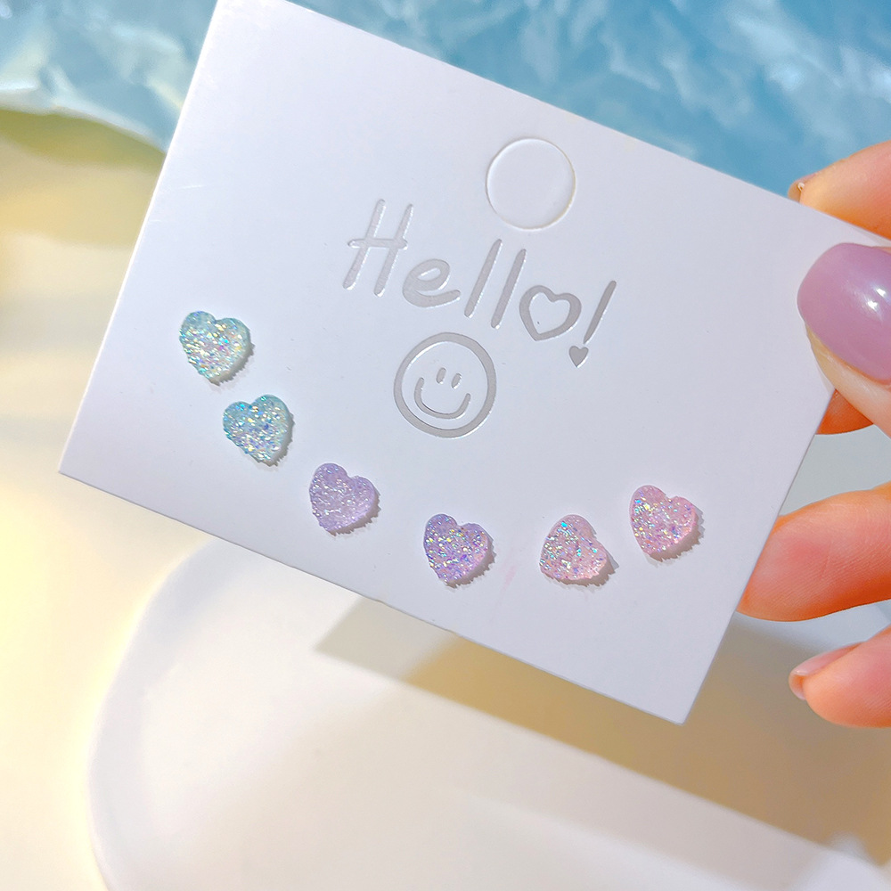 Women'S Gender Epoxy Design 3 Pairs Cute Leaf Heart Shape Flower Plastic Resin Epoxy Women's Ear Studs