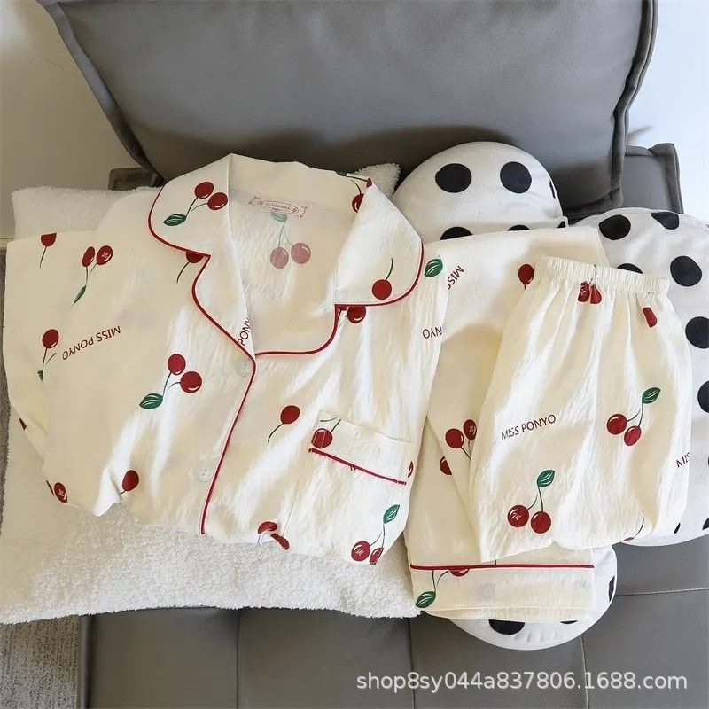 Dolce niña encantadora caricatura perro impresión pijama mujer primavera y otoño nuevo suelto pantalones largos de mangas largas set de ropa para el hogar